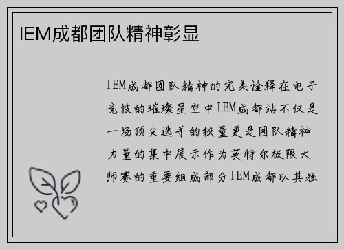 IEM成都团队精神彰显
