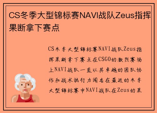 CS冬季大型锦标赛NAVI战队Zeus指挥果断拿下赛点