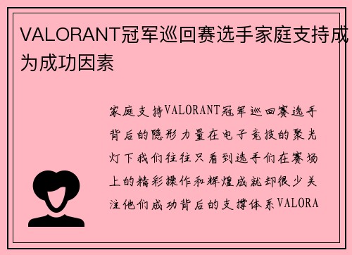 VALORANT冠军巡回赛选手家庭支持成为成功因素
