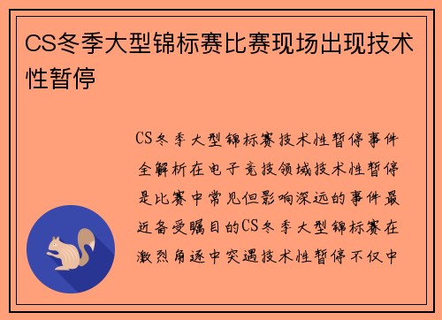 CS冬季大型锦标赛比赛现场出现技术性暂停