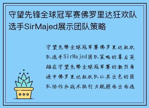 守望先锋全球冠军赛佛罗里达狂欢队选手SirMajed展示团队策略