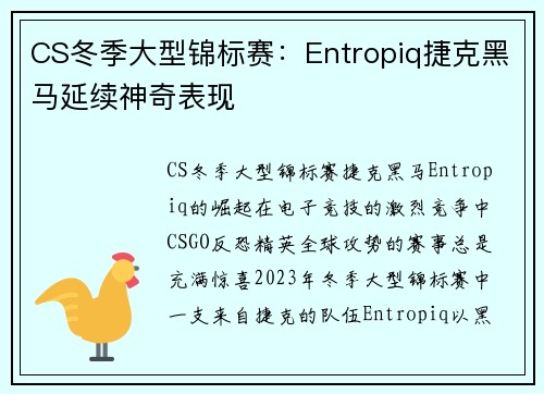 CS冬季大型锦标赛：Entropiq捷克黑马延续神奇表现