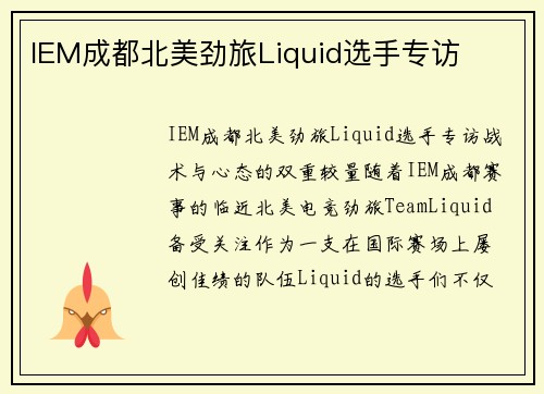 IEM成都北美劲旅Liquid选手专访